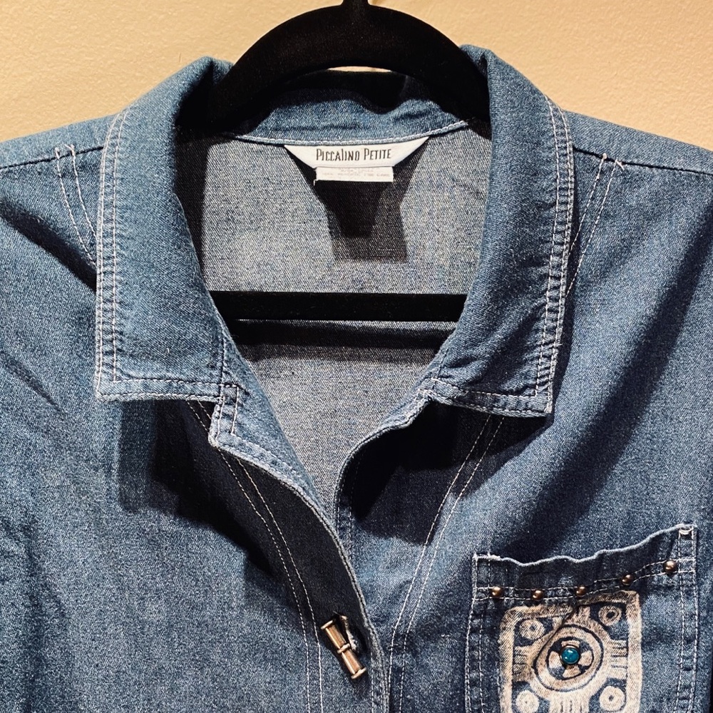🌟4xHP🌟Embellished Denim Shirt With Boho Vibe 14P - Picture 2 of 8